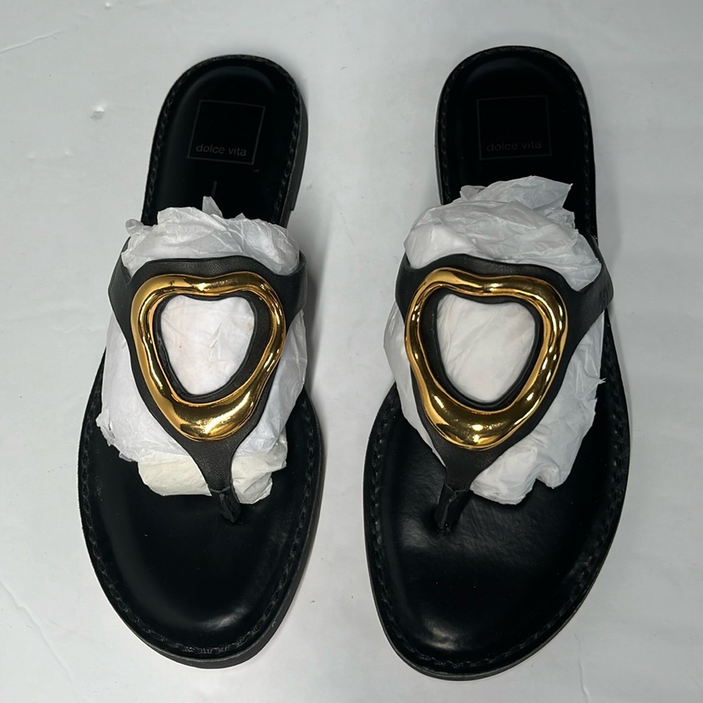Dolce Vita Black and Gold Sandals